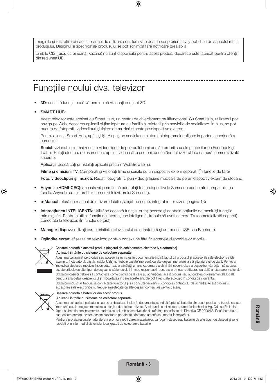 Funcţiile noului dvs. televizor | Samsung PS60F5500AW User Manual | Page 195 / 385