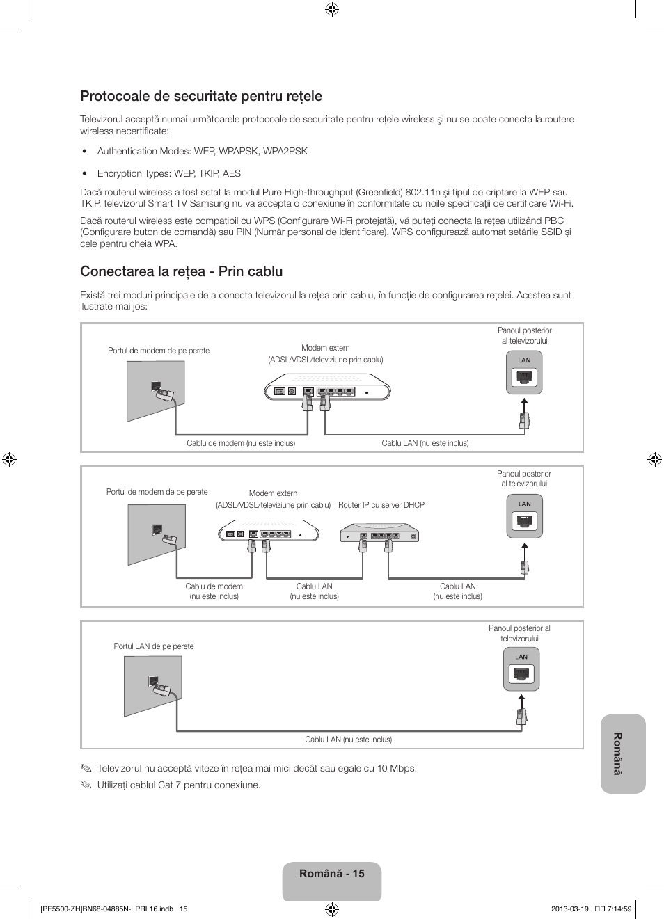 Protocoale de securitate pentru reţele, Conectarea la reţea - prin cablu | Samsung PS60F5500AW User Manual | Page 207 / 385