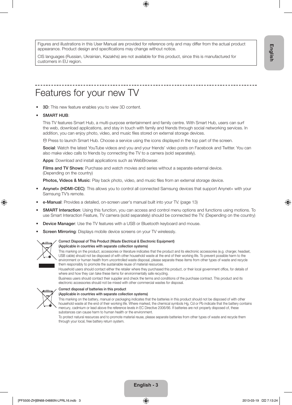 Features for your new tv | Samsung PS60F5500AW User Manual | Page 3 / 385