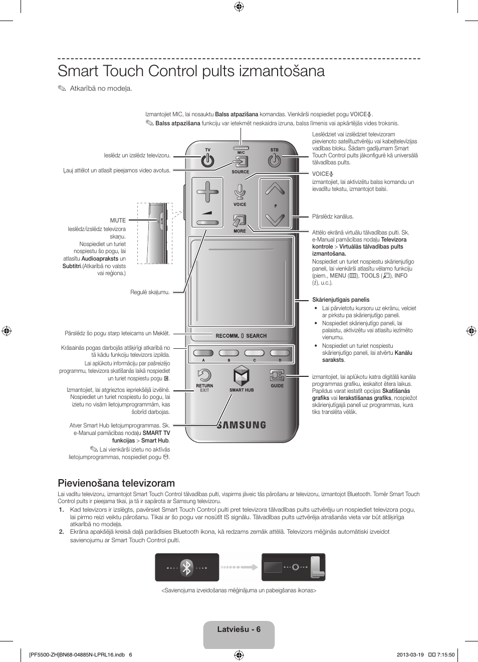 Smart touch control pults izmantošana, Pievienošana televizoram | Samsung PS60F5500AW User Manual | Page 318 / 385