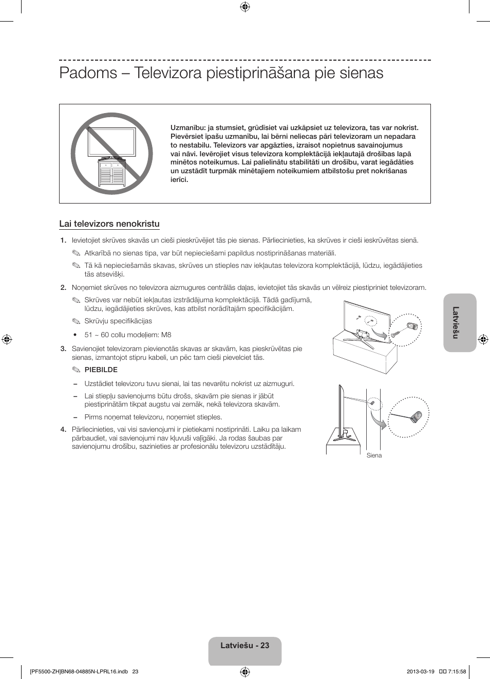 Padoms – televizora piestiprināšana pie sienas | Samsung PS60F5500AW User Manual | Page 335 / 385