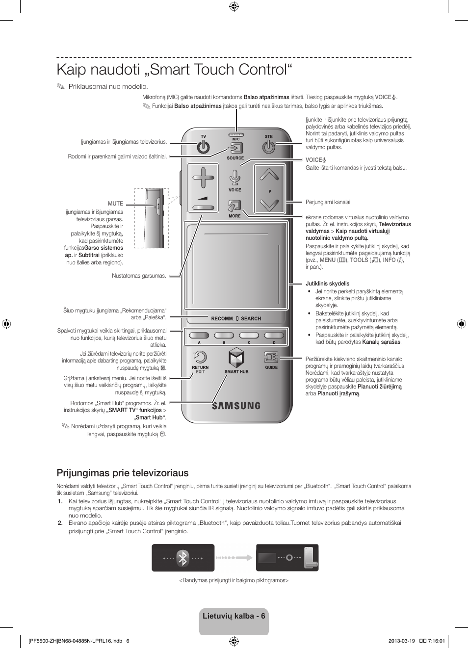 Kaip naudoti „smart touch control, Prijungimas prie televizoriaus | Samsung PS60F5500AW User Manual | Page 342 / 385