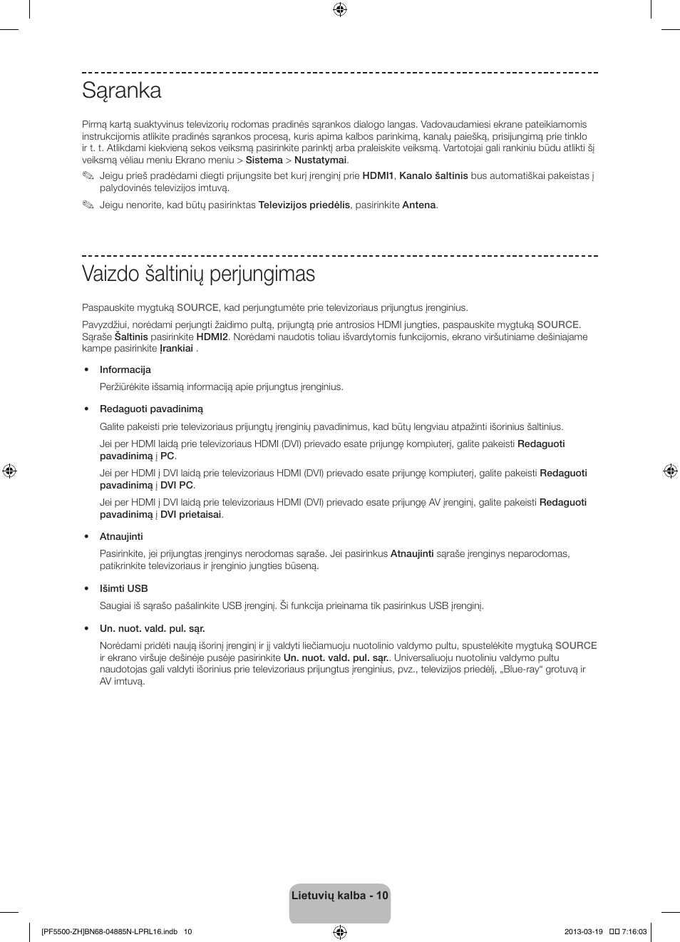 Sąranka, Vaizdo šaltinių perjungimas | Samsung PS60F5500AW User Manual | Page 346 / 385