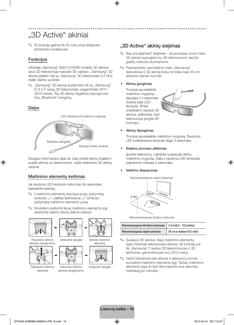 3d active“ akiniai, 3d active“ akinių siejimas | Samsung PS60F5500AW User Manual | Page 352 / 385