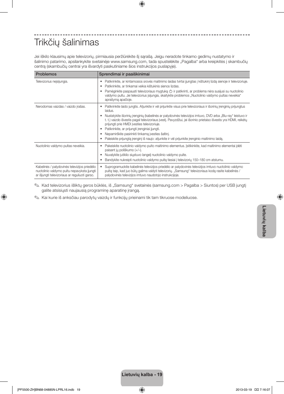 Trikčių šalinimas | Samsung PS60F5500AW User Manual | Page 355 / 385
