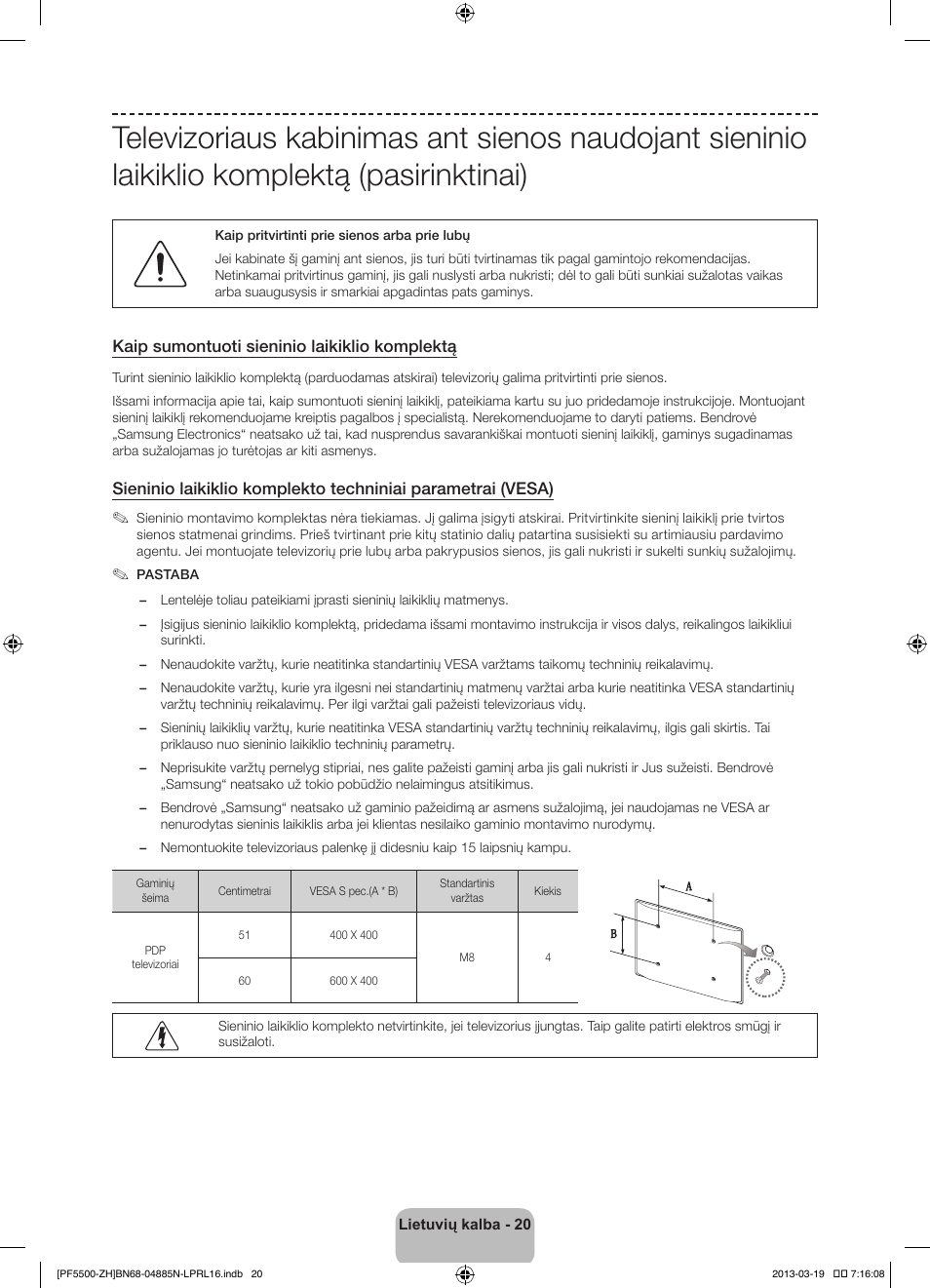Kaip sumontuoti sieninio laikiklio komplektą | Samsung PS60F5500AW User Manual | Page 356 / 385