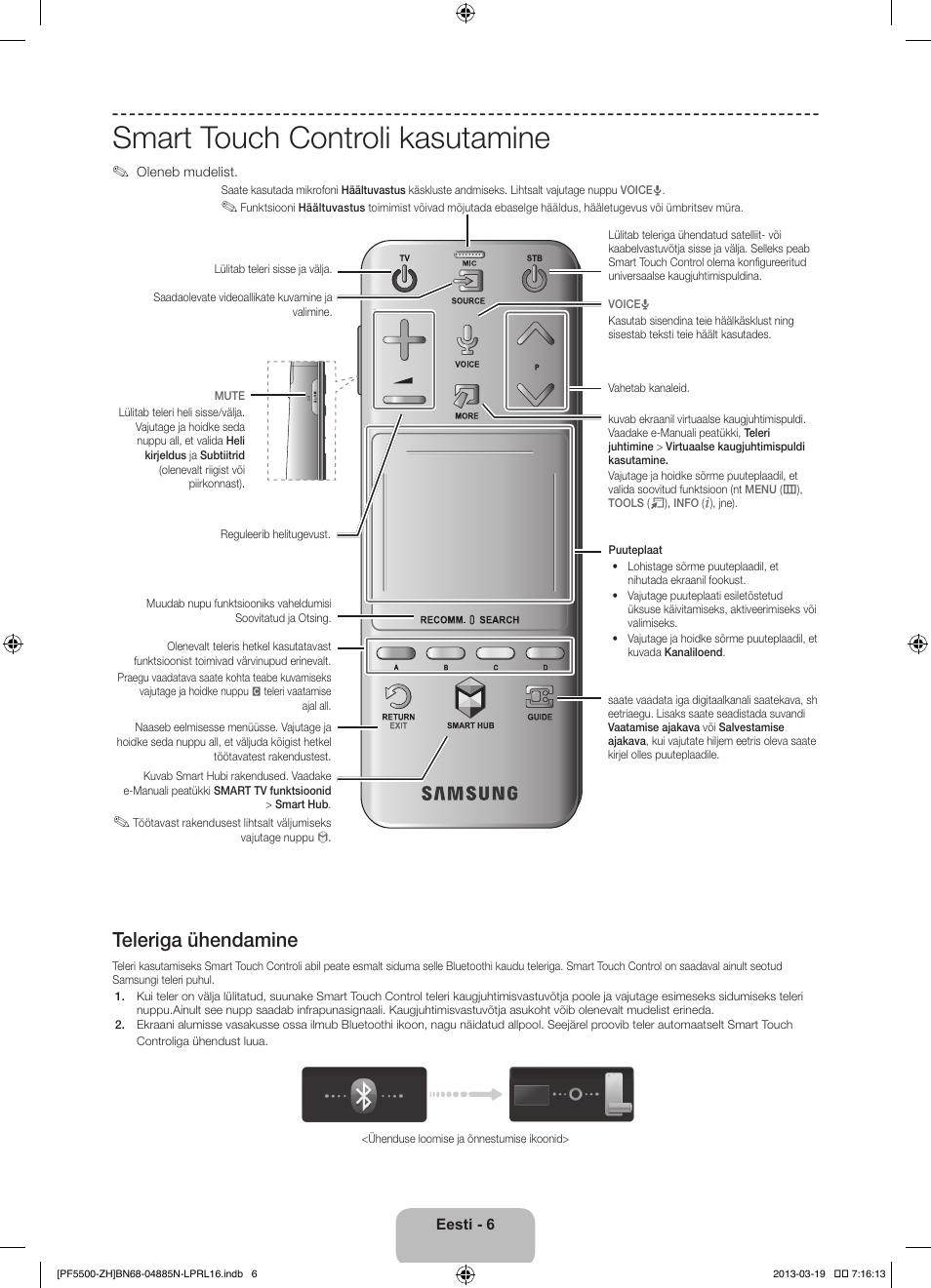 Smart touch controli kasutamine, Teleriga ühendamine | Samsung PS60F5500AW User Manual | Page 366 / 385
