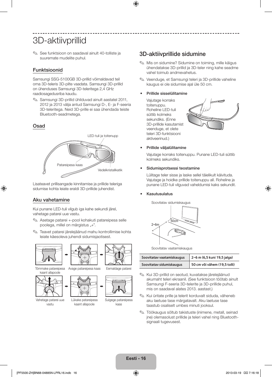 3d-aktiivprillid, 3d-aktiivprillide sidumine | Samsung PS60F5500AW User Manual | Page 376 / 385
