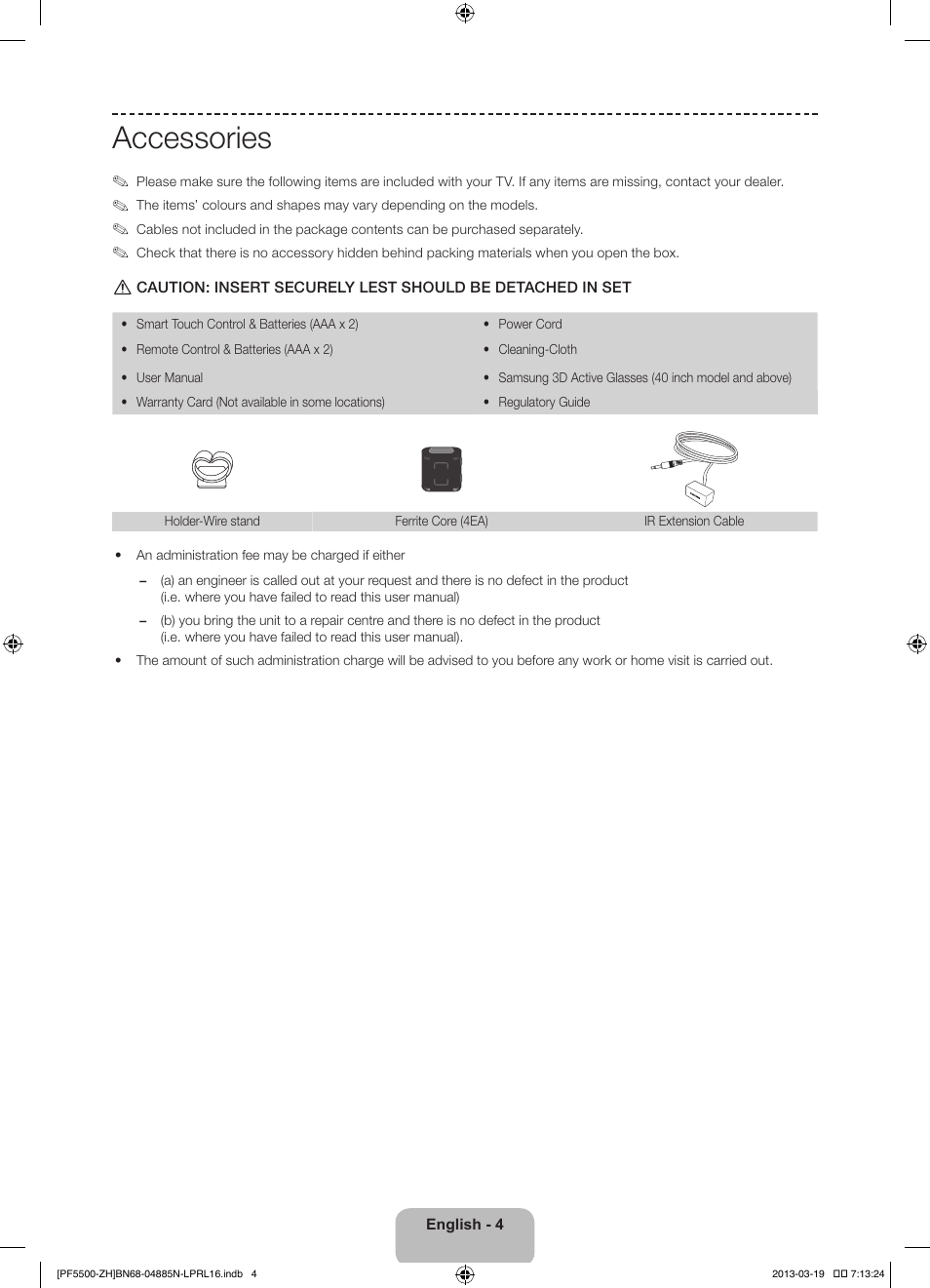 Accessories | Samsung PS60F5500AW User Manual | Page 4 / 385