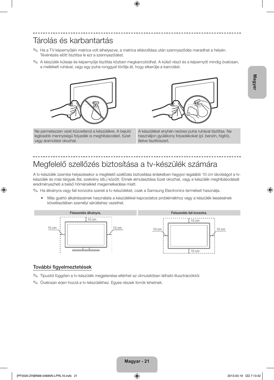 Tárolás és karbantartás | Samsung PS60F5500AW User Manual | Page 45 / 385