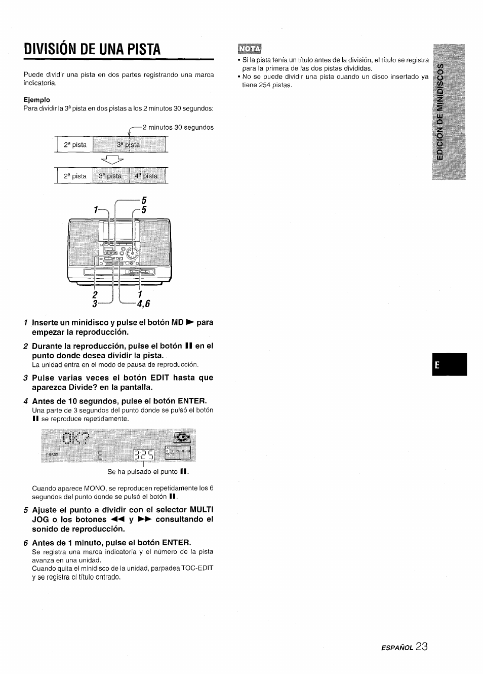 División de una pista | Aiwa CSD-MD50 User Manual | Page 55 / 100