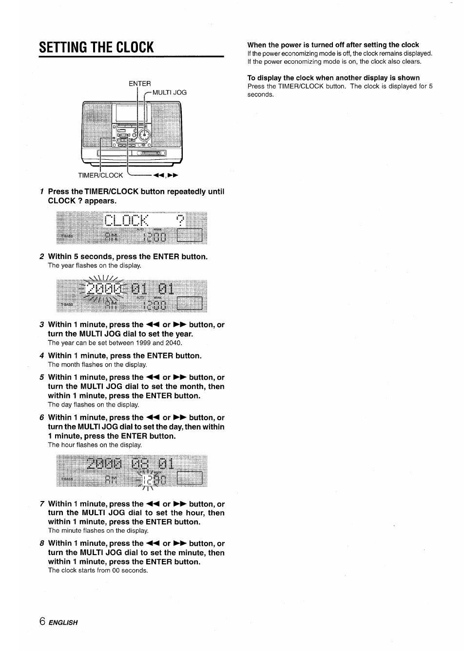 Setting the clock | Aiwa CSD-MD50 User Manual | Page 6 / 100