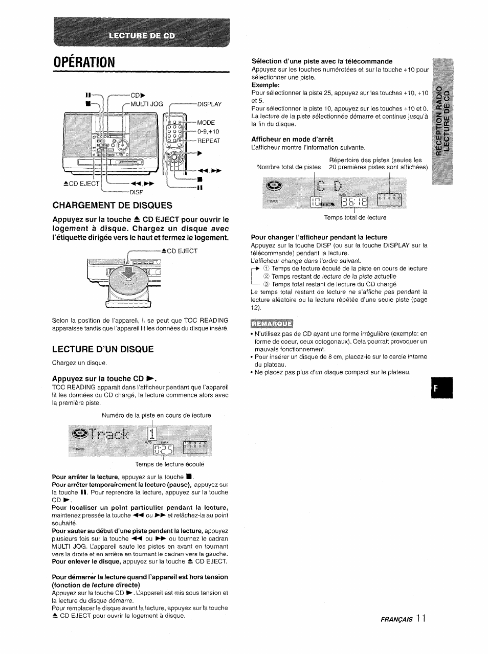 Chargement de disques, Lecture d’un disque, Appuyez sur la touche cd | Operation | Aiwa CSD-MD50 User Manual | Page 75 / 100