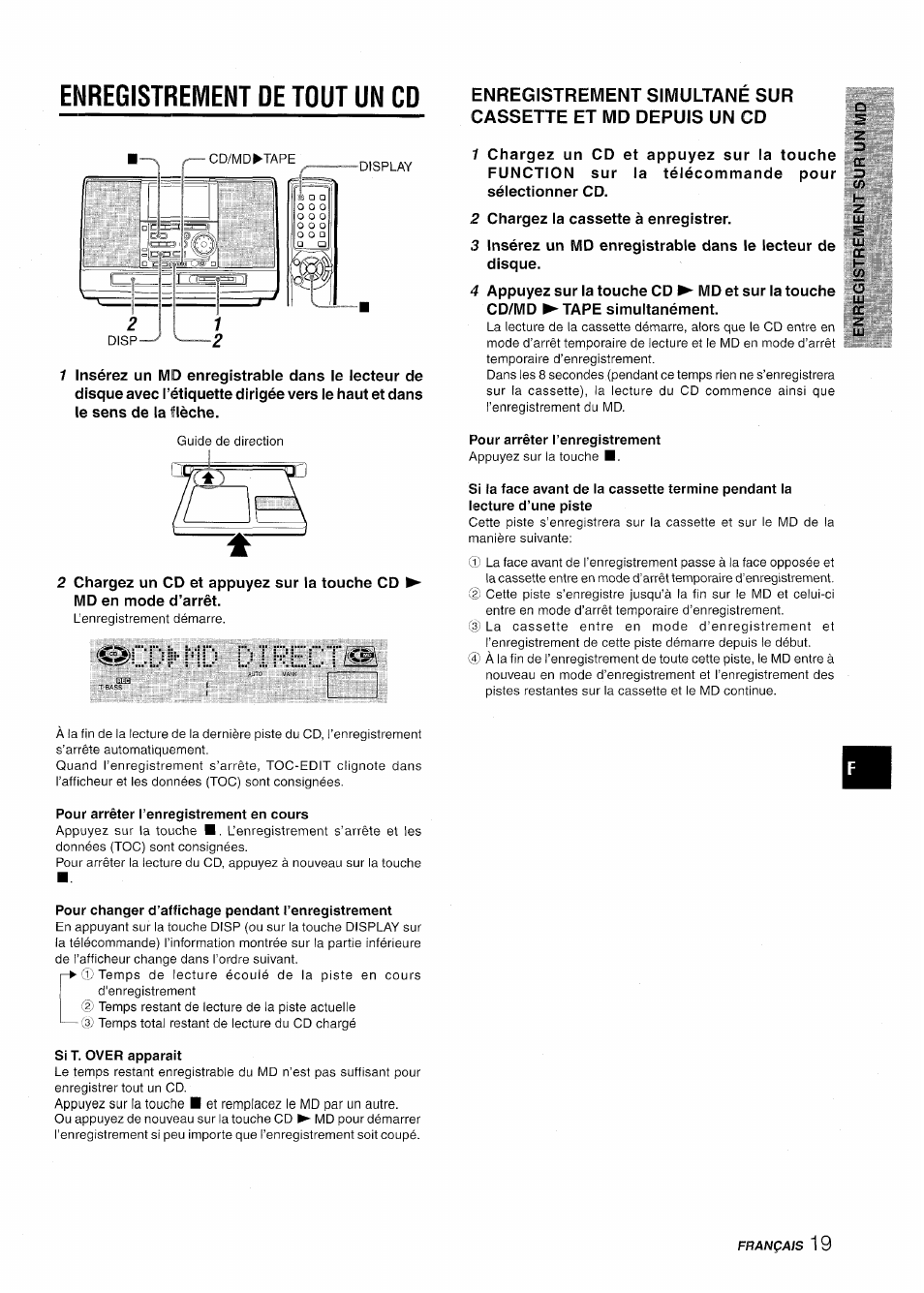 Enregistrement de tout un cd, Ocdih1d directl, Ocdih1d direct | Aiwa CSD-MD50 User Manual | Page 83 / 100