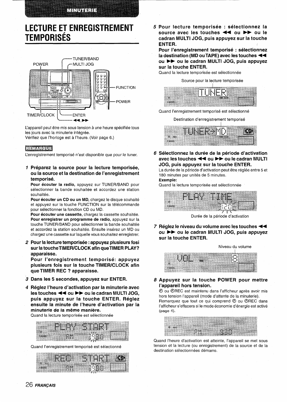 Lecture et enregistrement temporisés, Tunefï, Ltjher“ihl'd | Plrv time, Plhv sthrt, Lecture et enregistrementtemporisés, Î..i|j | Aiwa CSD-MD50 User Manual | Page 90 / 100