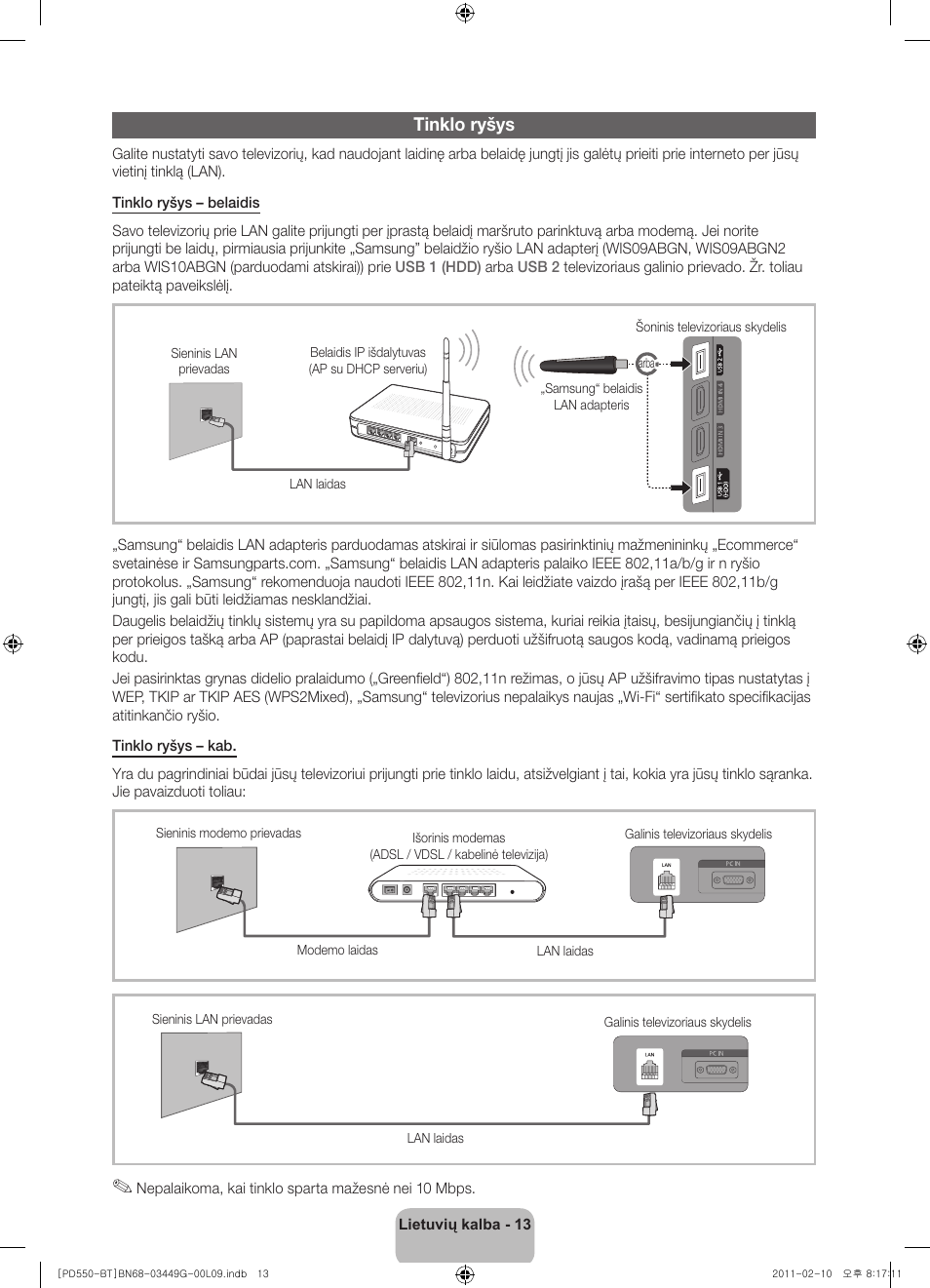 Tinklo ryšys | Samsung PS59D550C1W User Manual | Page 105 / 166