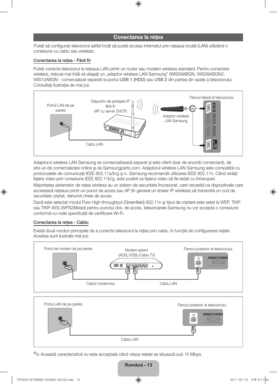 Conectarea la reţea | Samsung PS59D550C1W User Manual | Page 141 / 166