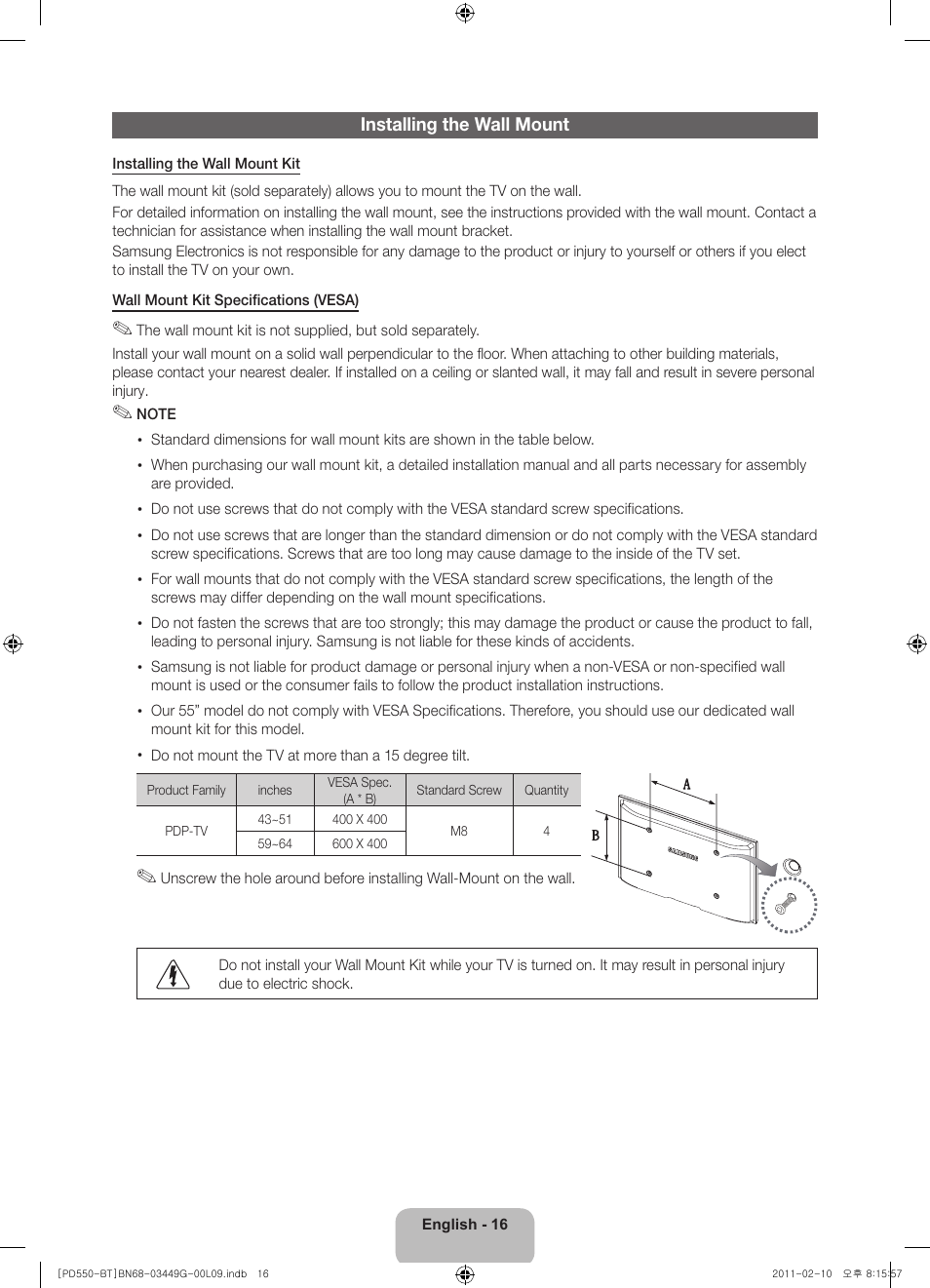 Samsung PS59D550C1W User Manual | Page 16 / 166