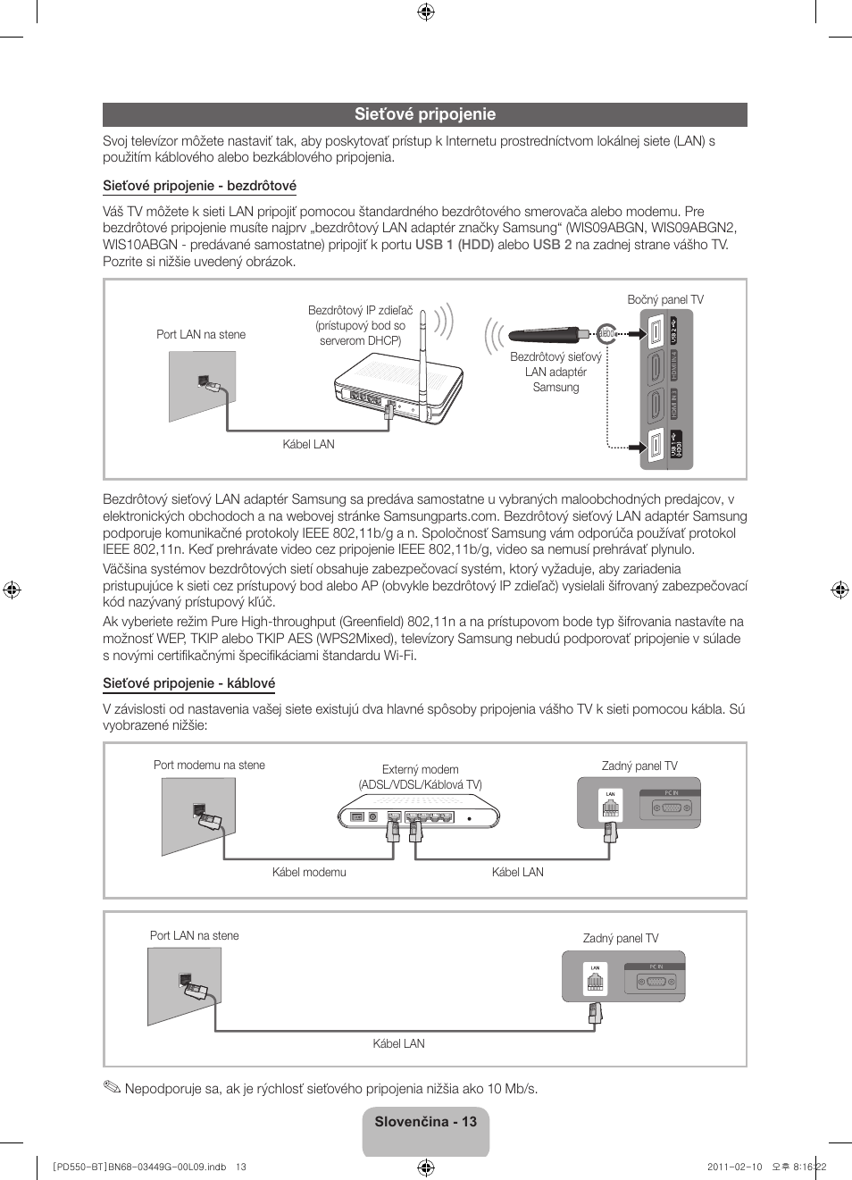 Sieťové pripojenie | Samsung PS59D550C1W User Manual | Page 51 / 166