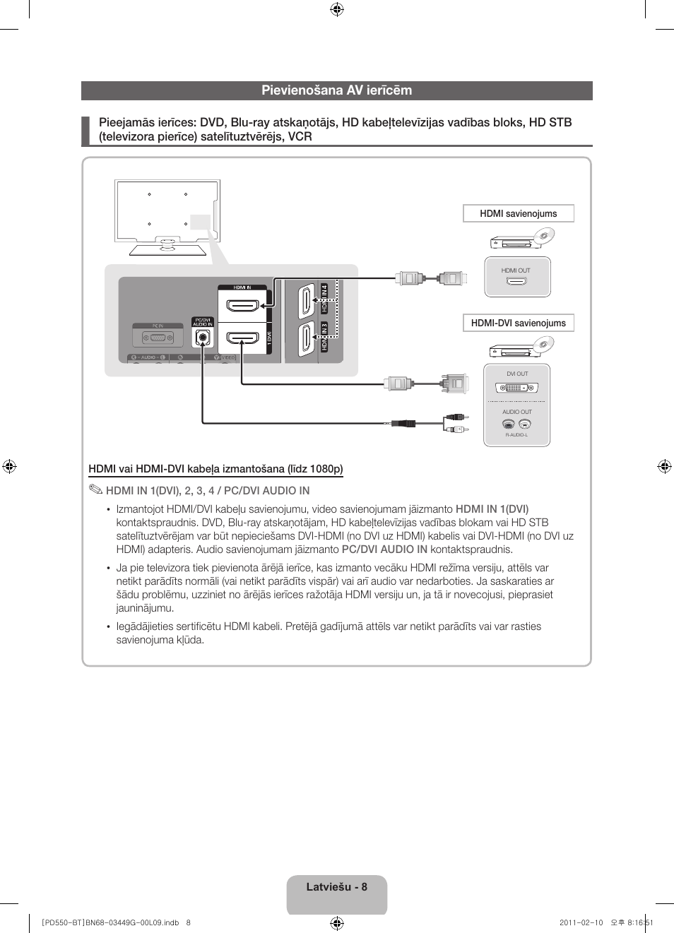 Pievienošana av ierīcēm | Samsung PS59D550C1W User Manual | Page 82 / 166