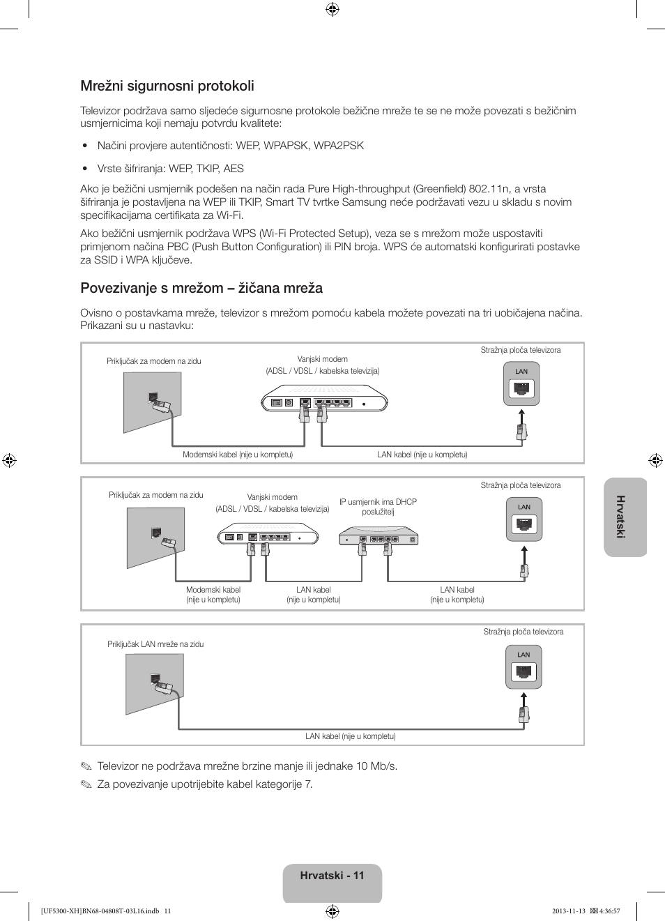 Mrežni sigurnosni protokoli, Povezivanje s mrežom – žičana mreža | Samsung UE40F5300AW User Manual | Page 101 / 289