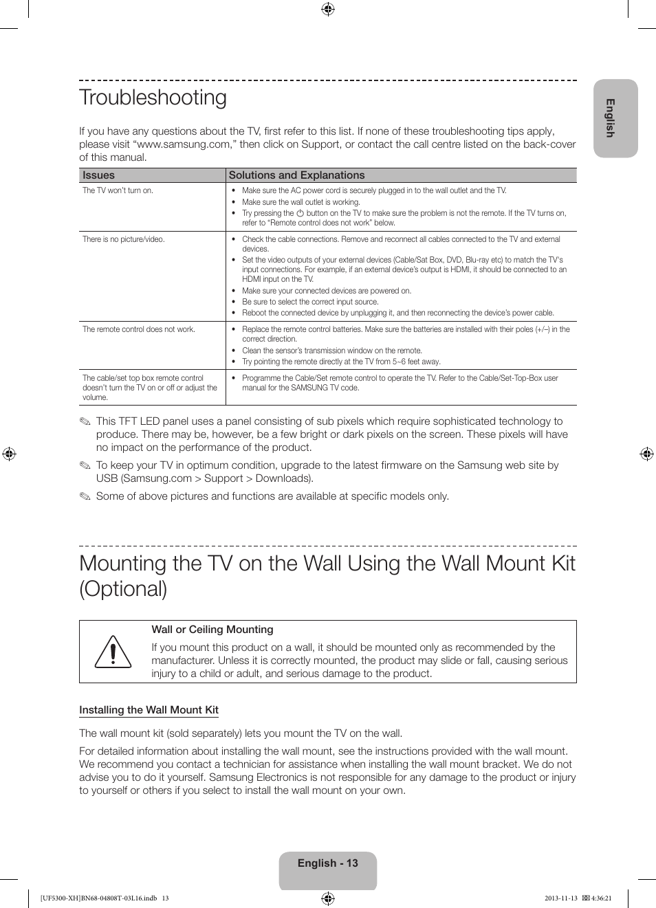 Troubleshooting | Samsung UE40F5300AW User Manual | Page 13 / 289