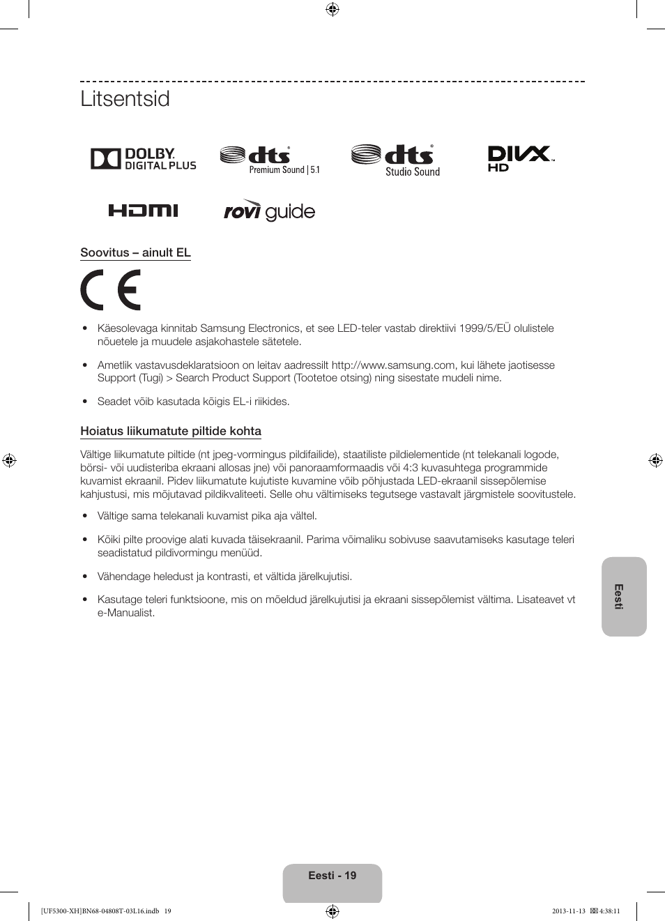 Litsentsid | Samsung UE40F5300AW User Manual | Page 289 / 289