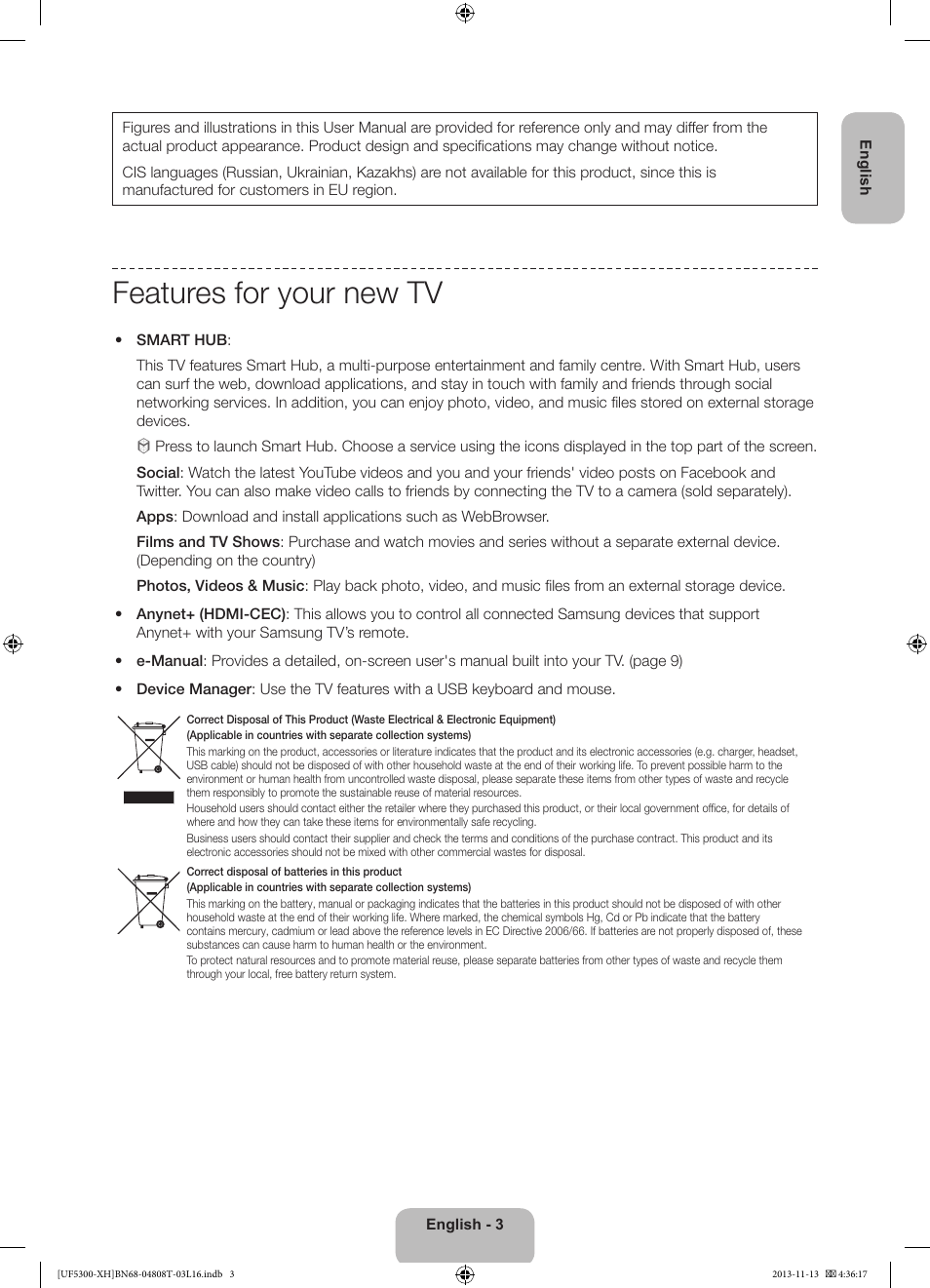 Features for your new tv | Samsung UE40F5300AW User Manual | Page 3 / 289