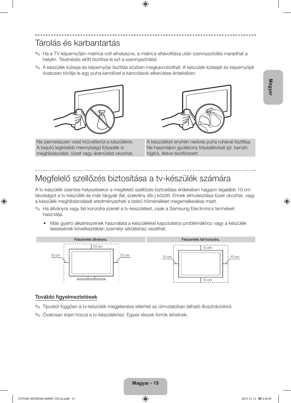 Tárolás és karbantartás | Samsung UE40F5300AW User Manual | Page 33 / 289