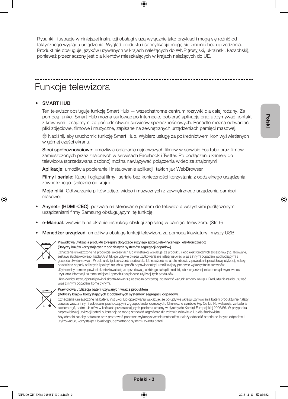 Funkcje telewizora | Samsung UE40F5300AW User Manual | Page 39 / 289