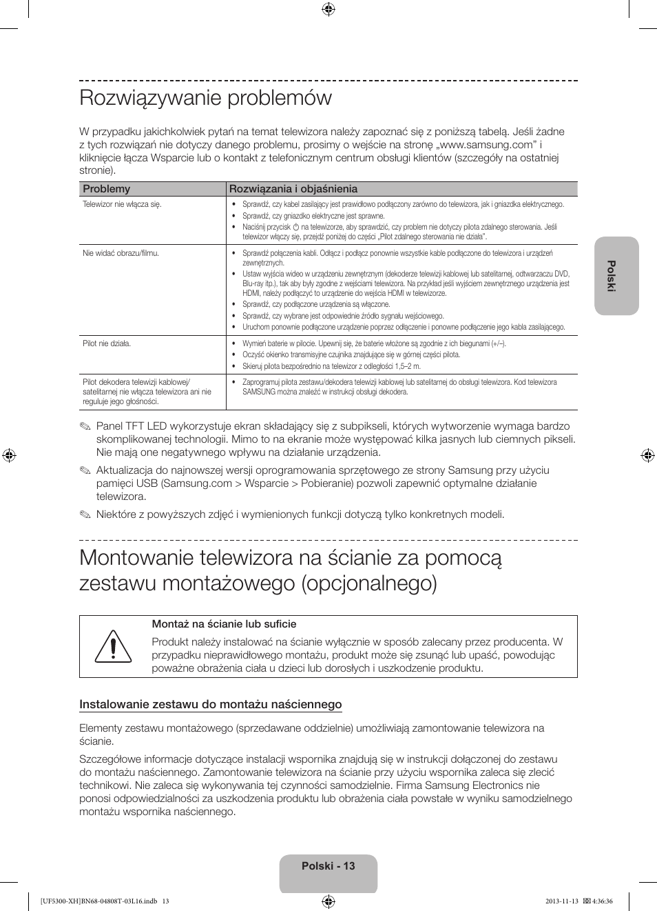 Rozwiązywanie problemów | Samsung UE40F5300AW User Manual | Page 49 / 289
