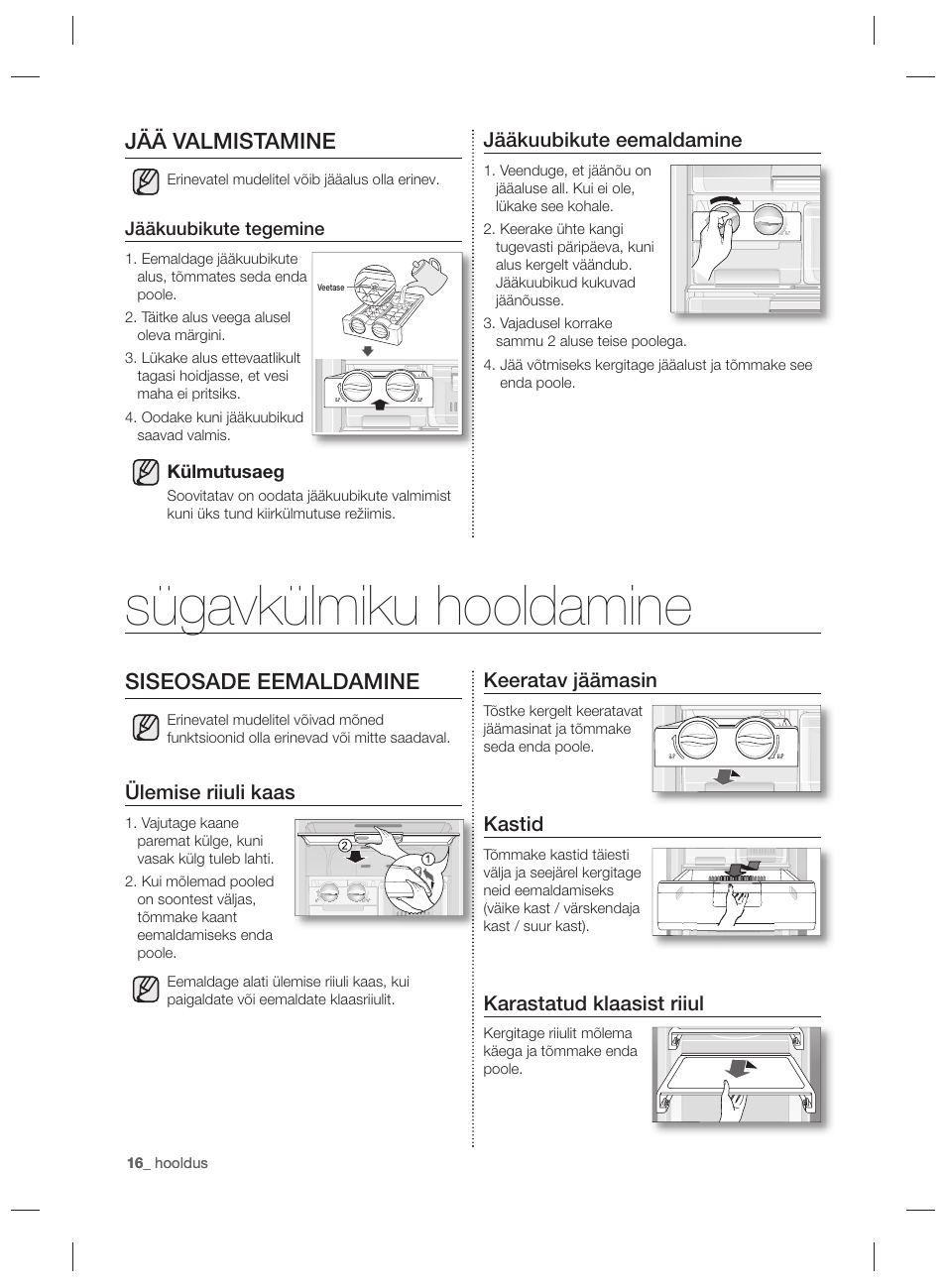 Sügavkülmiku hooldamine, Jää valmistamine, Siseosade eemaldamine | Samsung RZ80EEIS User Manual | Page 136 / 180