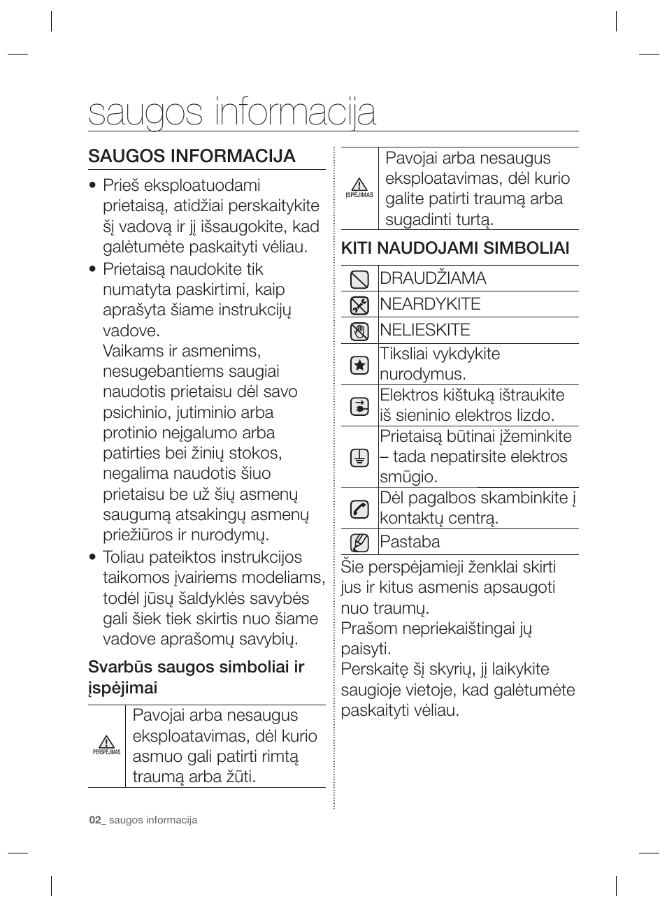 Saugos informacija | Samsung RZ80EEIS User Manual | Page 142 / 180
