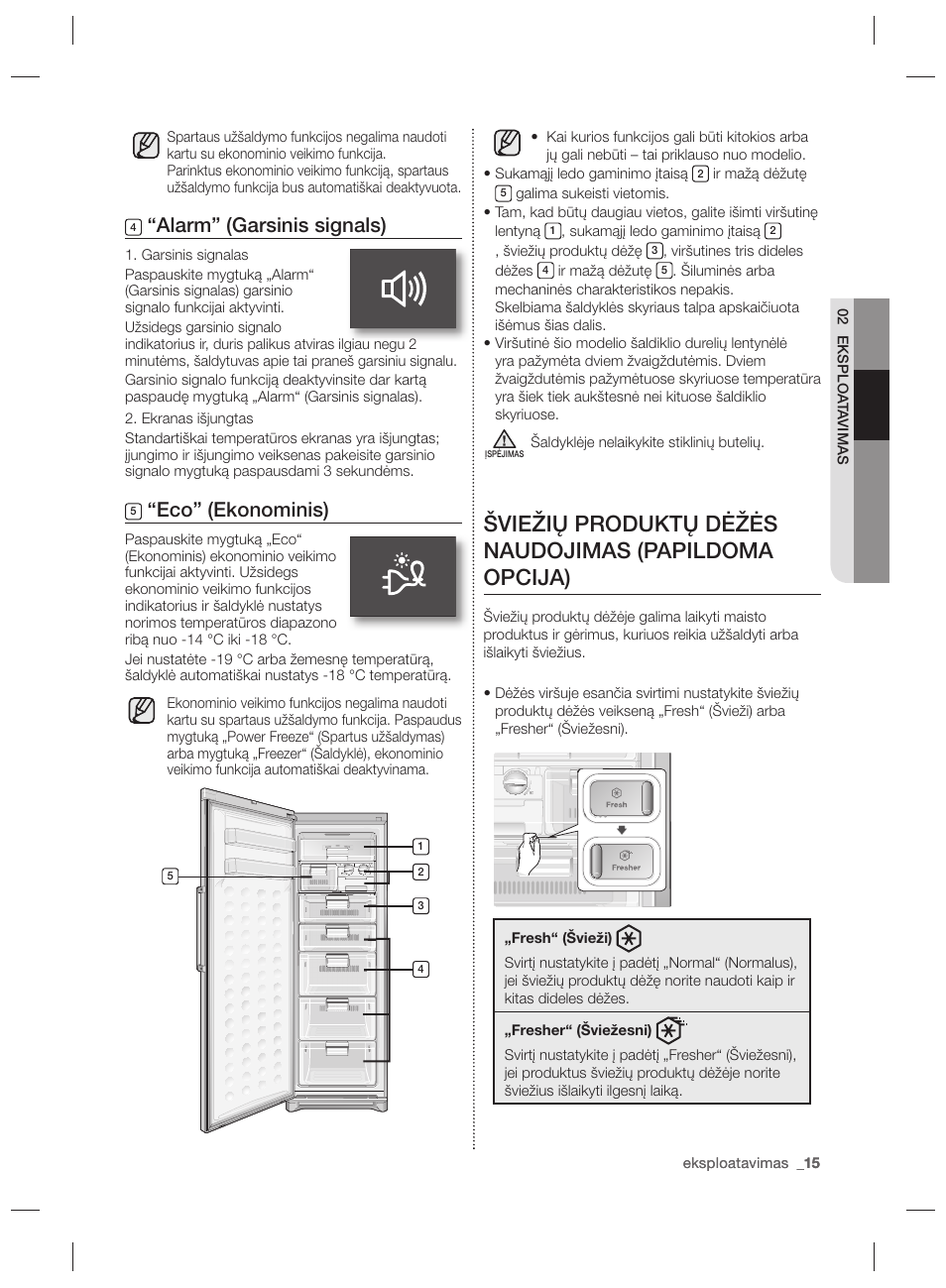 Alarm” (garsinis signals), Eco” (ekonominis) | Samsung RZ80EEIS User Manual | Page 155 / 180