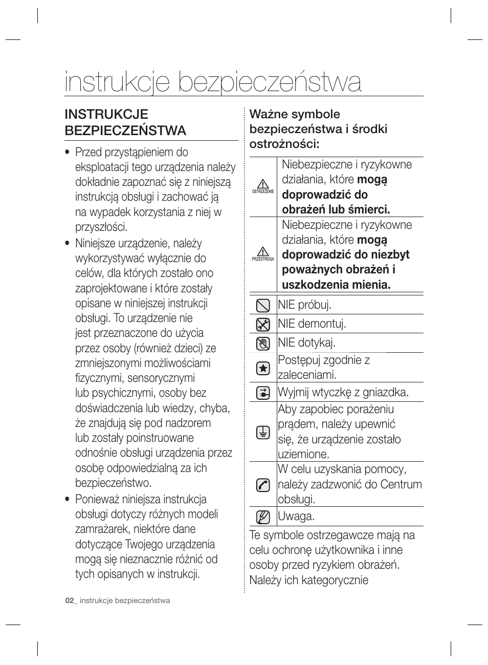 Instrukcje bezpieczeństwa | Samsung RZ80EEIS User Manual | Page 22 / 180