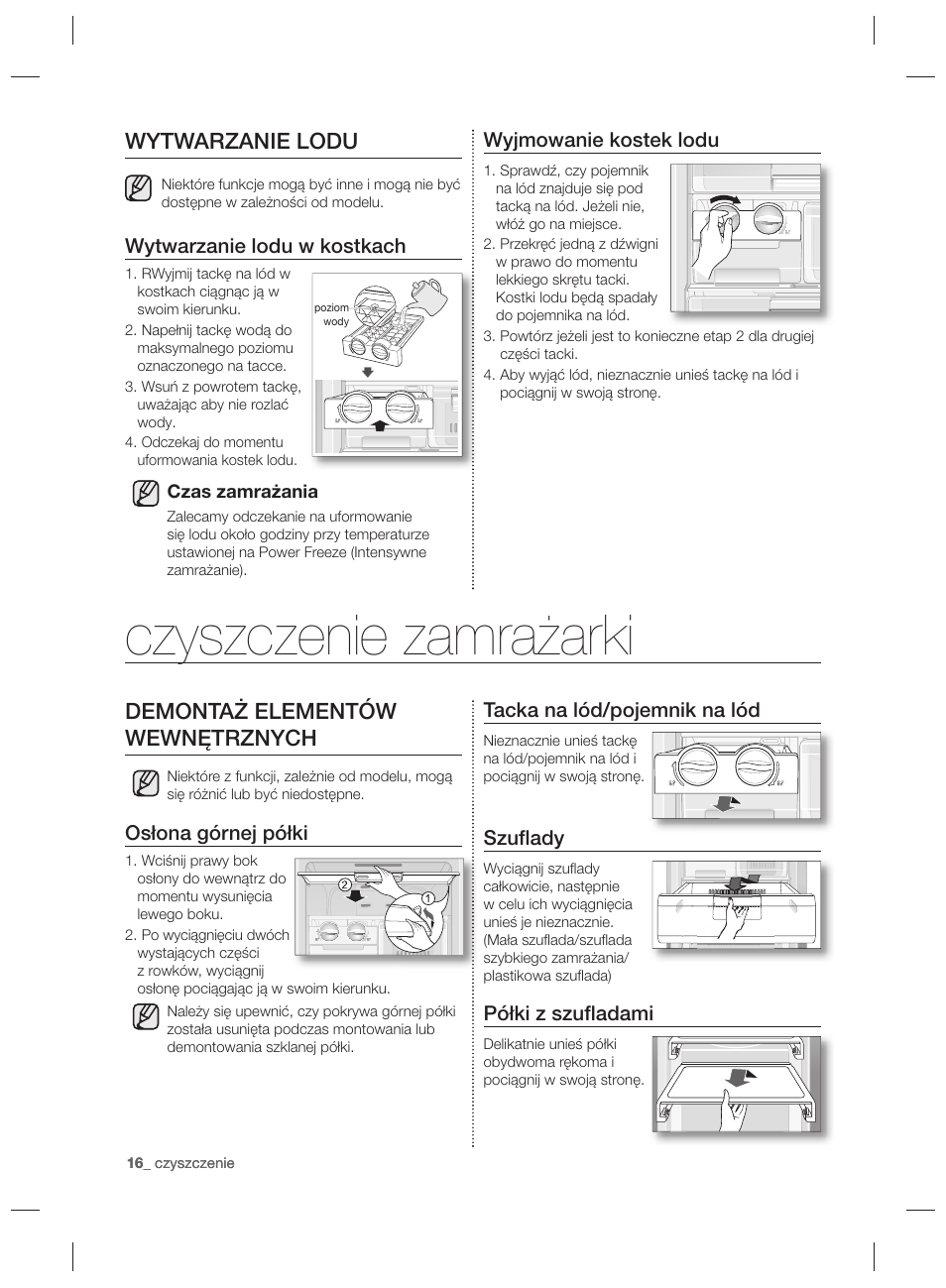Czyszczenie zamrażarki, Wytwarzanie lodu, Demontaż elementów wewnętrznych | Samsung RZ80EEIS User Manual | Page 36 / 180