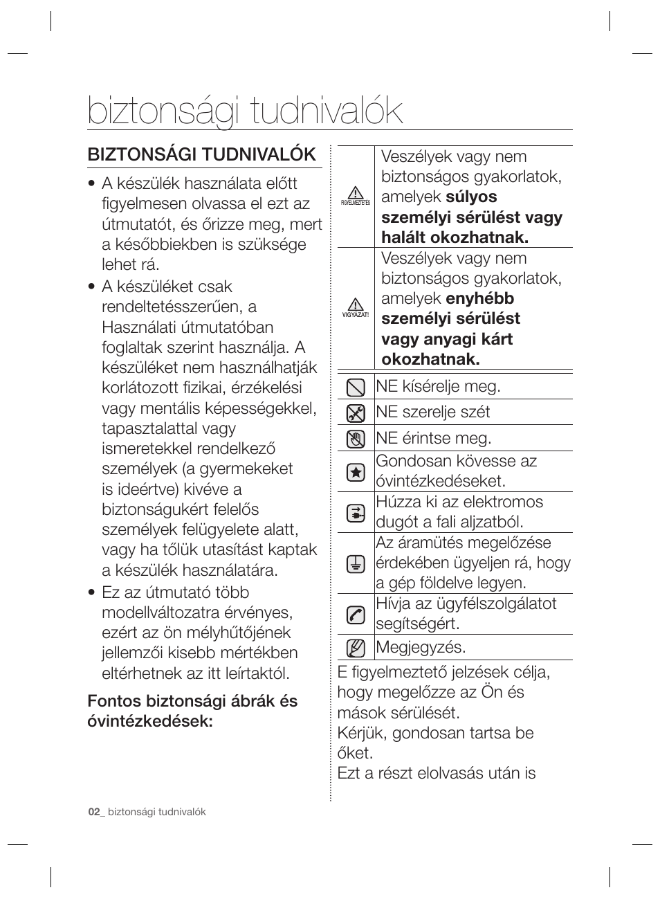 Biztonsági tudnivalók | Samsung RZ80EEIS User Manual | Page 42 / 180