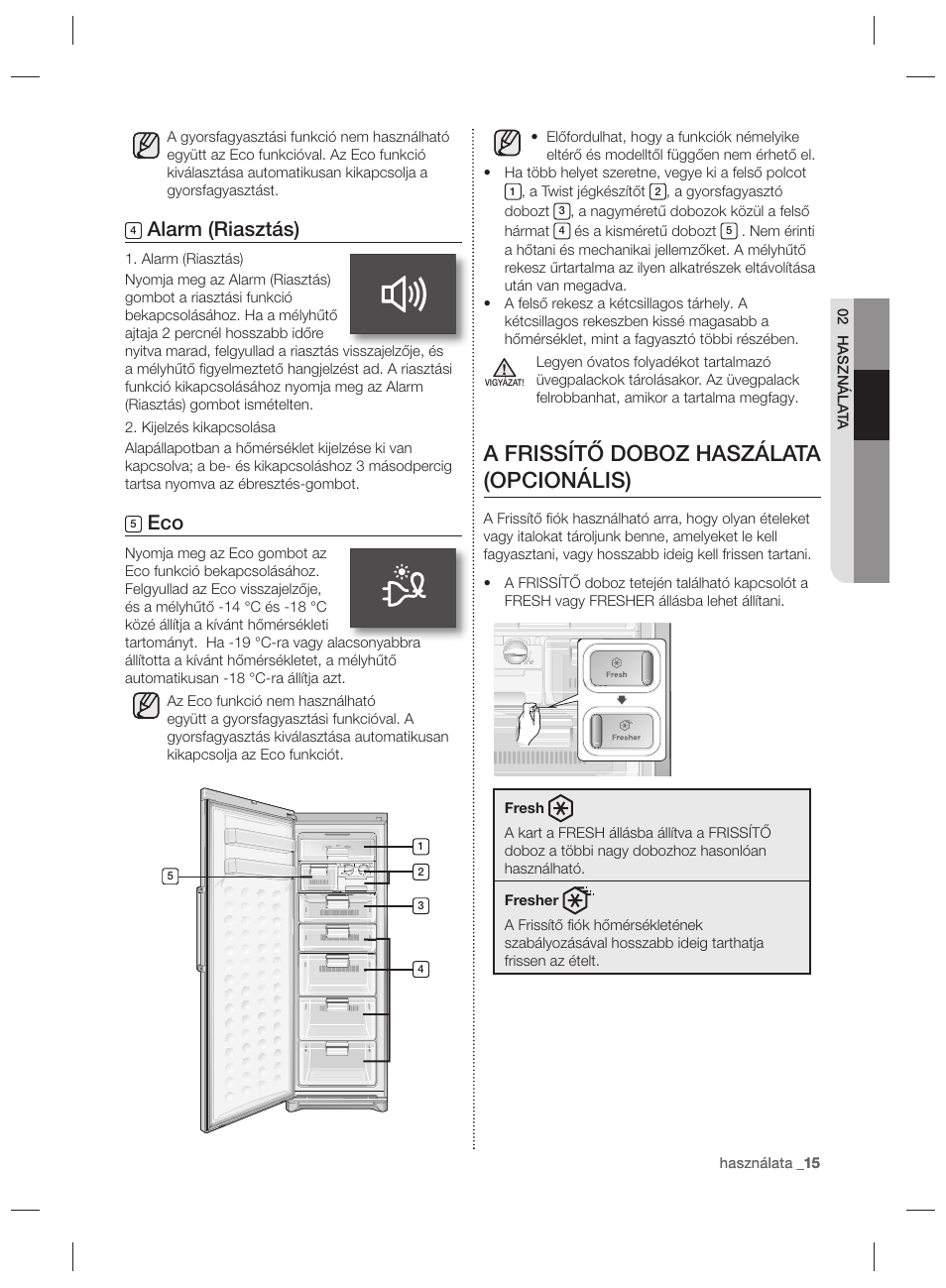 A frissítő doboz haszálata (opcionális), Alarm (riasztás) | Samsung RZ80EEIS User Manual | Page 55 / 180