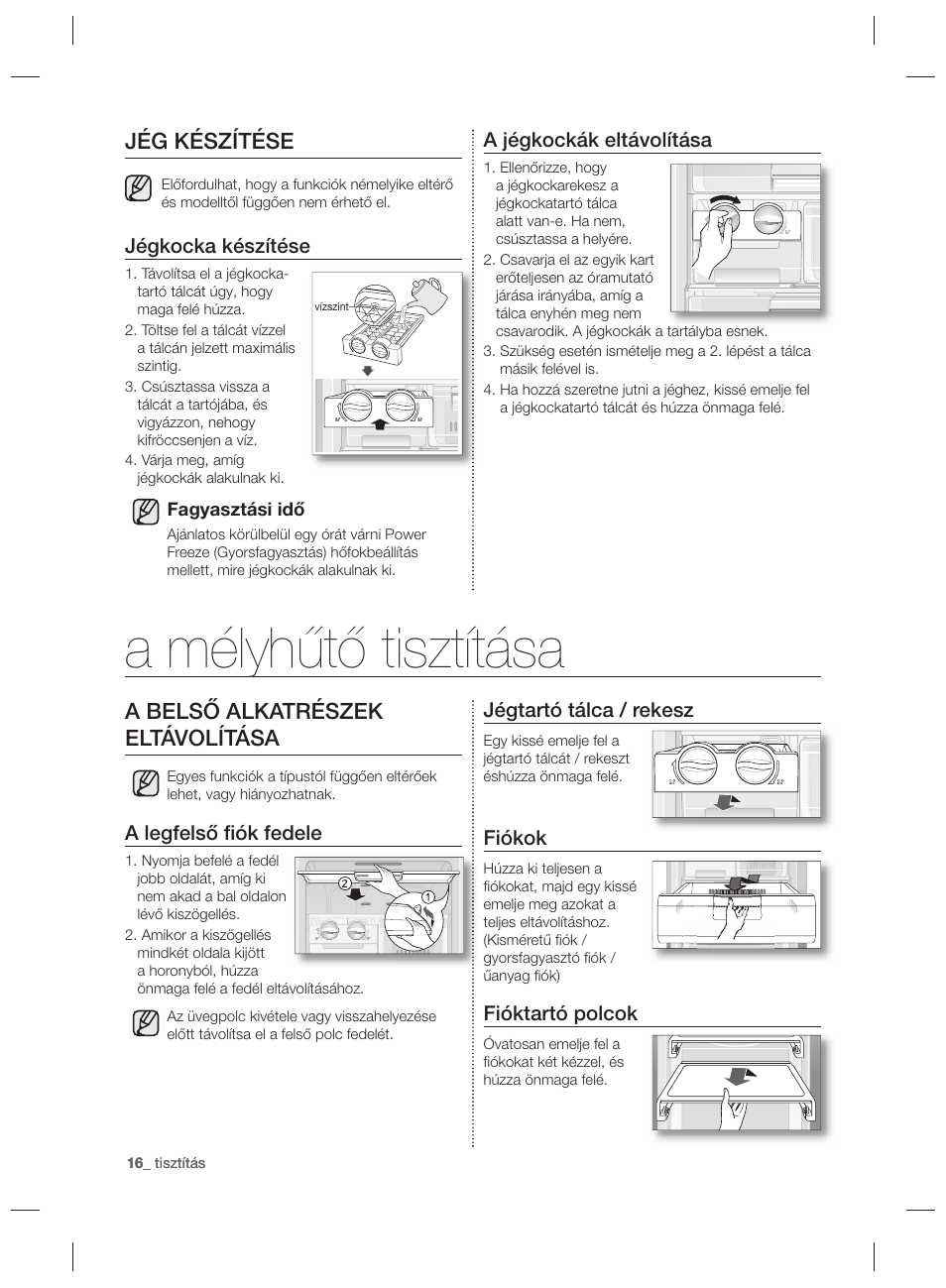 A mélyhűtő tisztítása, Jég készítése, A belső alkatrészek eltávolítása | Samsung RZ80EEIS User Manual | Page 56 / 180