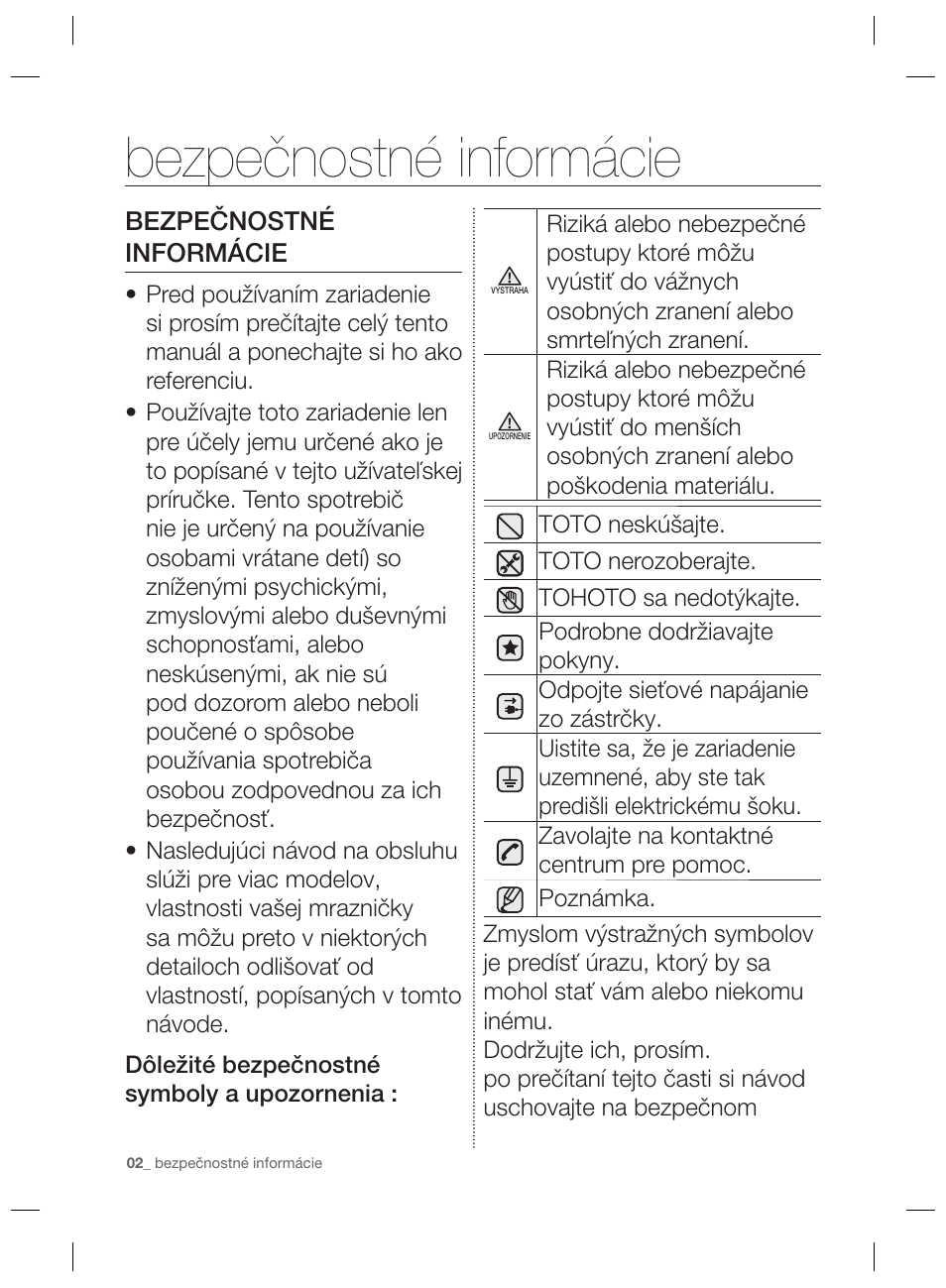 Bezpečnostné informácie | Samsung RZ80EEIS User Manual | Page 82 / 180