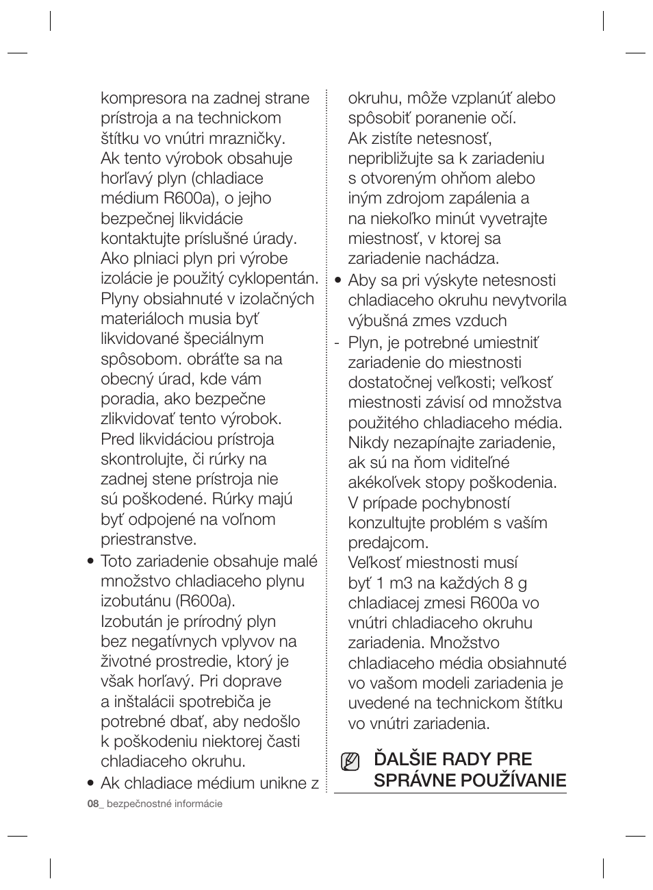 Ďalšie rady pre správne používanie | Samsung RZ80EEIS User Manual | Page 88 / 180