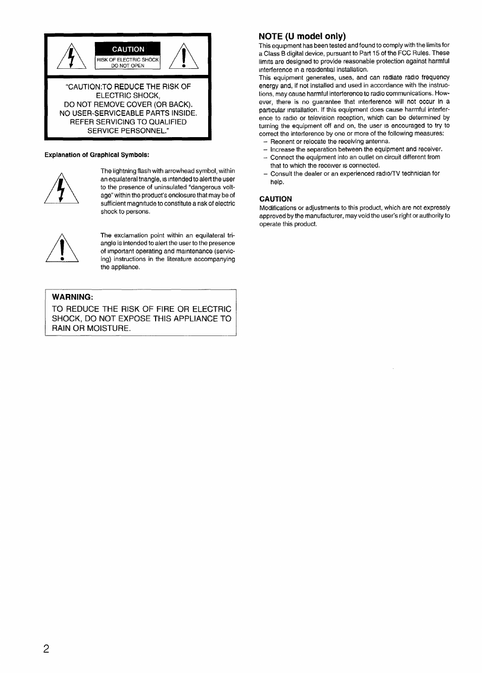 Note (u model only) | Aiwa CX-N4000 U User Manual | Page 2 / 84