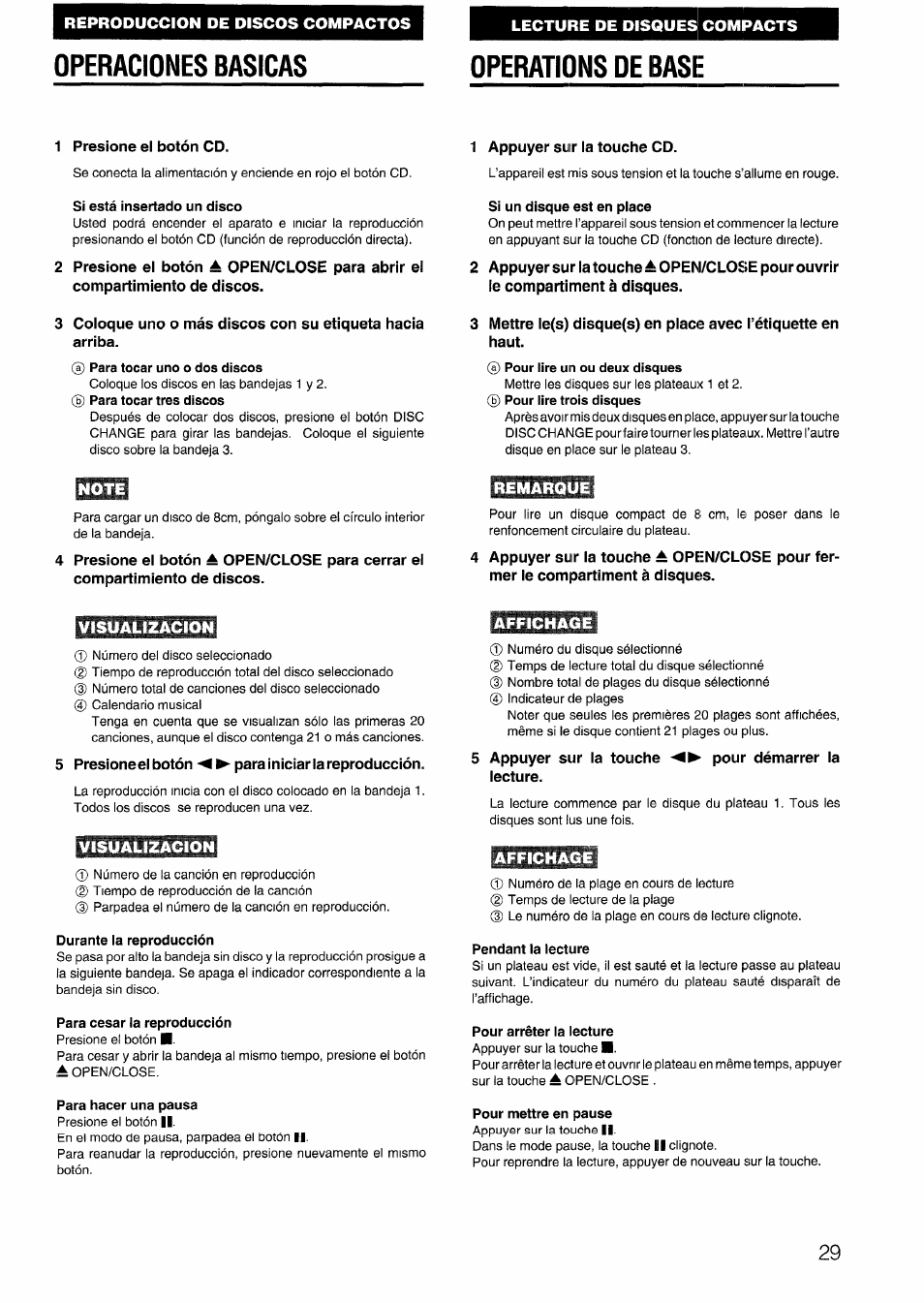 Operaciones basicas, Operations de base, Operaciones basicas operations de base | Aiwa CX-N4000 U User Manual | Page 29 / 84