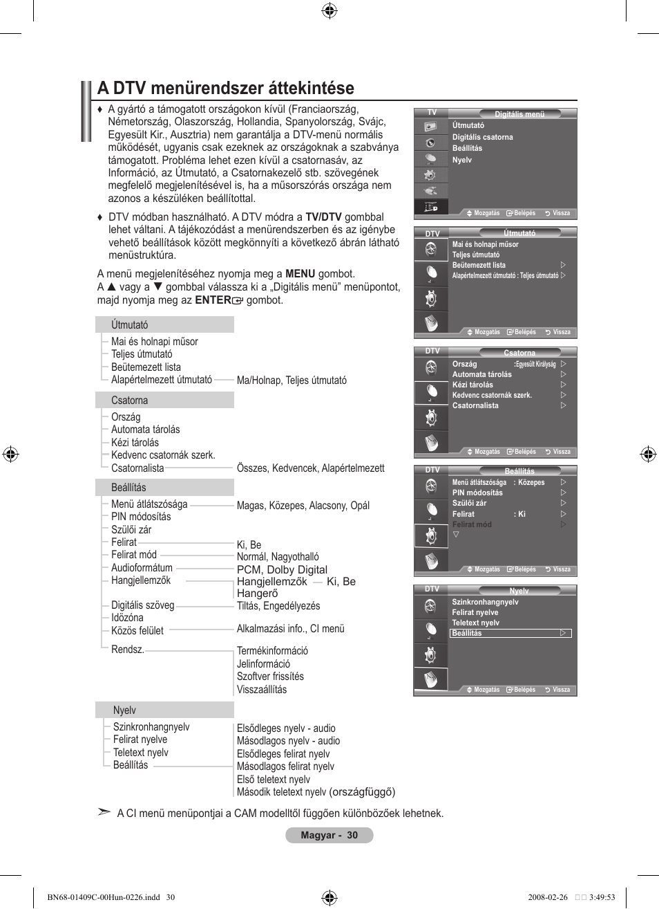 A dtv menürendszer áttekintése | Samsung LE52A559P4F User Manual | Page 102 / 632