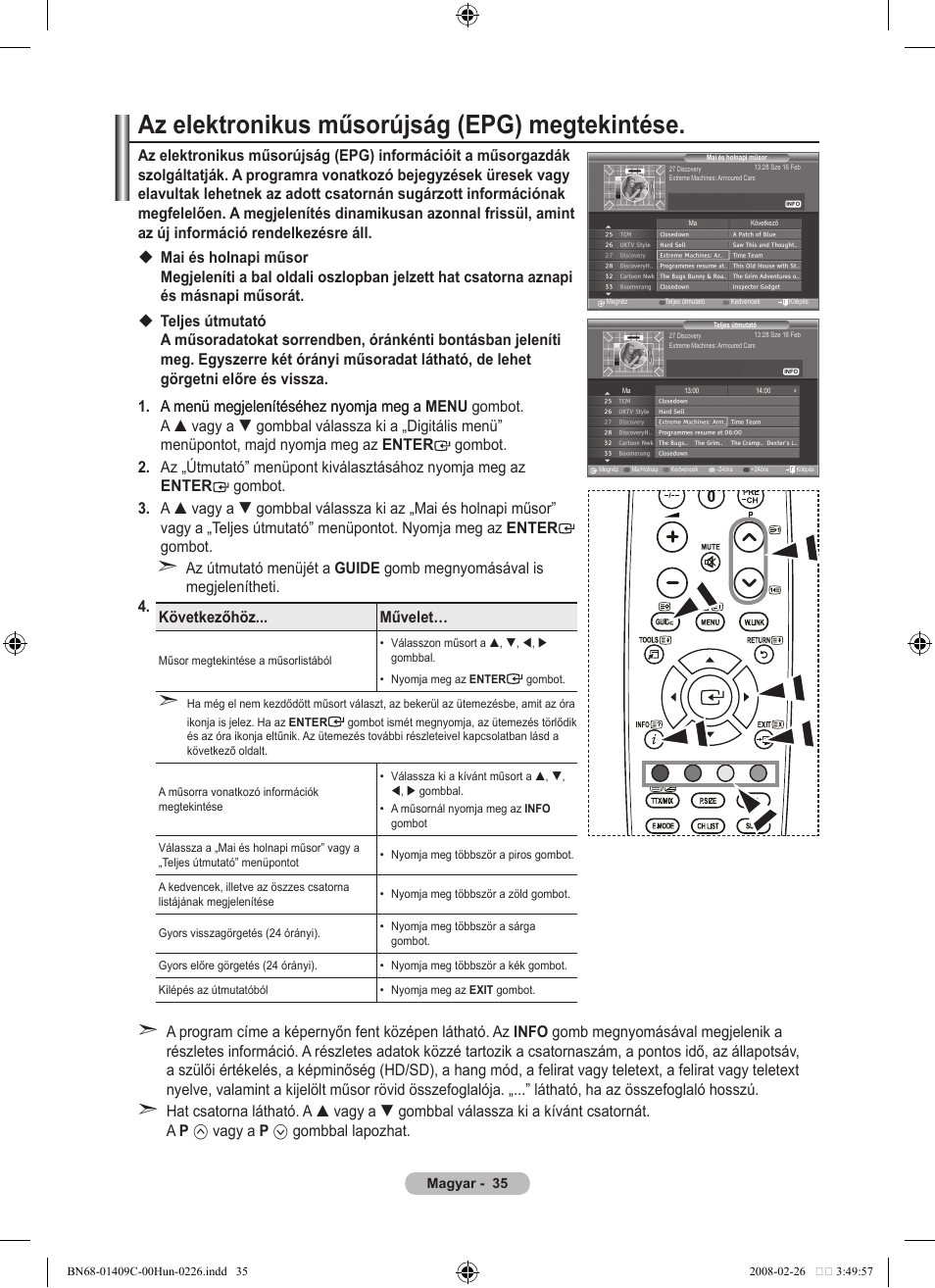 Az elektronikus műsorújság (epg) megtekintése | Samsung LE52A559P4F User Manual | Page 107 / 632