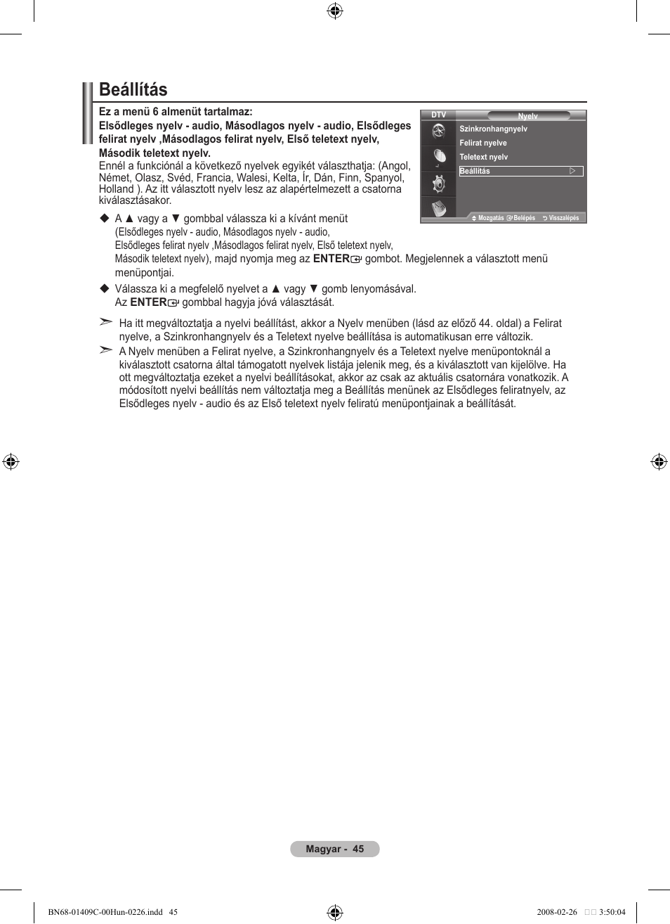 Beállítás | Samsung LE52A559P4F User Manual | Page 117 / 632