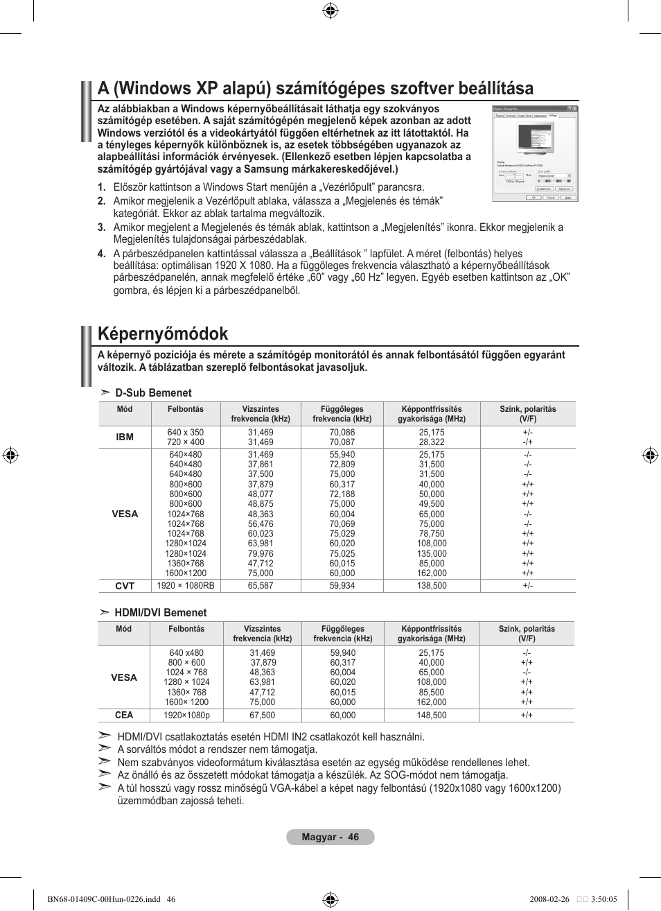 Képernyőmódok | Samsung LE52A559P4F User Manual | Page 118 / 632