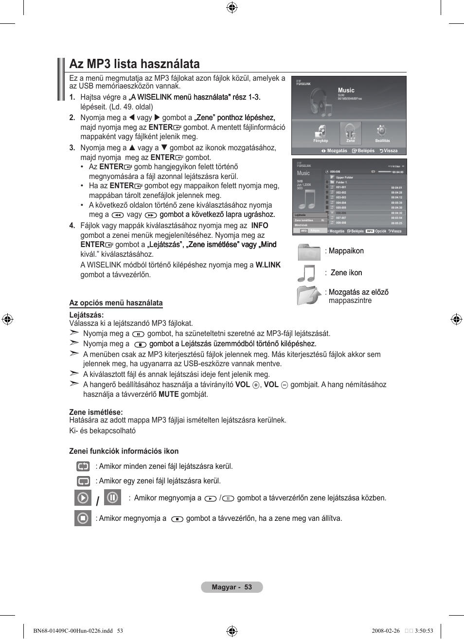 Az mp lista használata | Samsung LE52A559P4F User Manual | Page 125 / 632