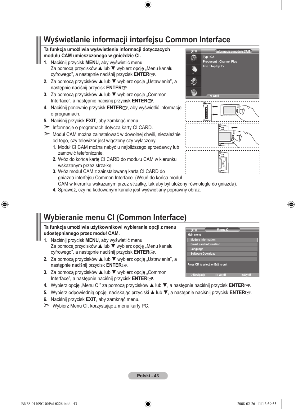 Wybieranie menu ci (common interface) | Samsung LE52A559P4F User Manual | Page 185 / 632