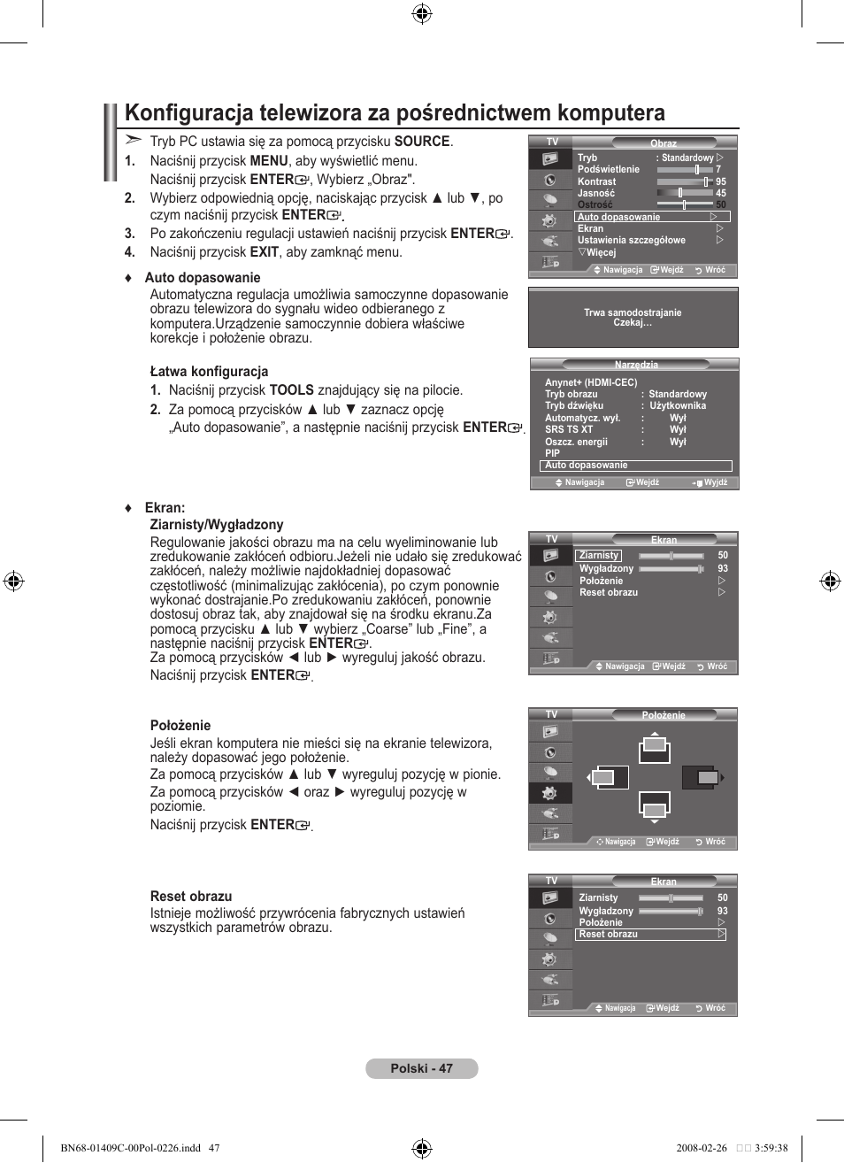 Konfiguracja telewizora za pośrednictwem komputera | Samsung LE52A559P4F User Manual | Page 189 / 632